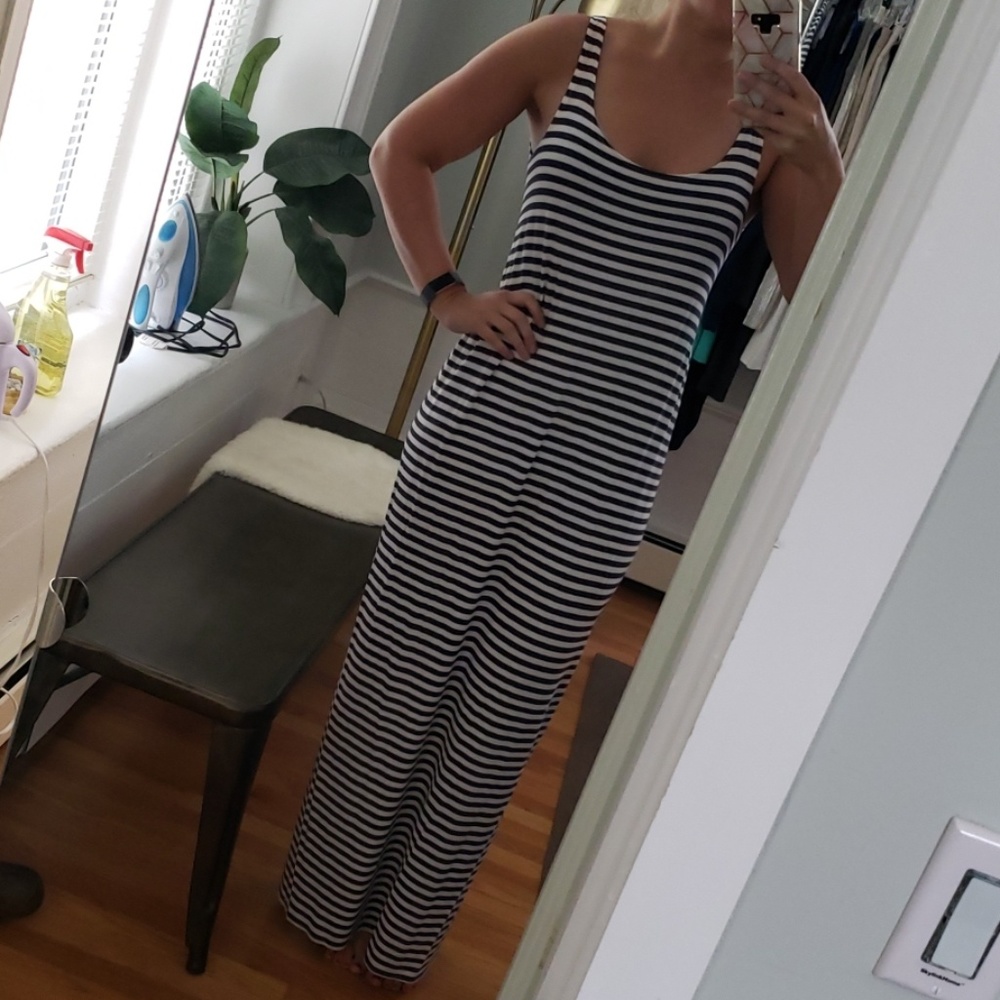 striped maxi dress with open back